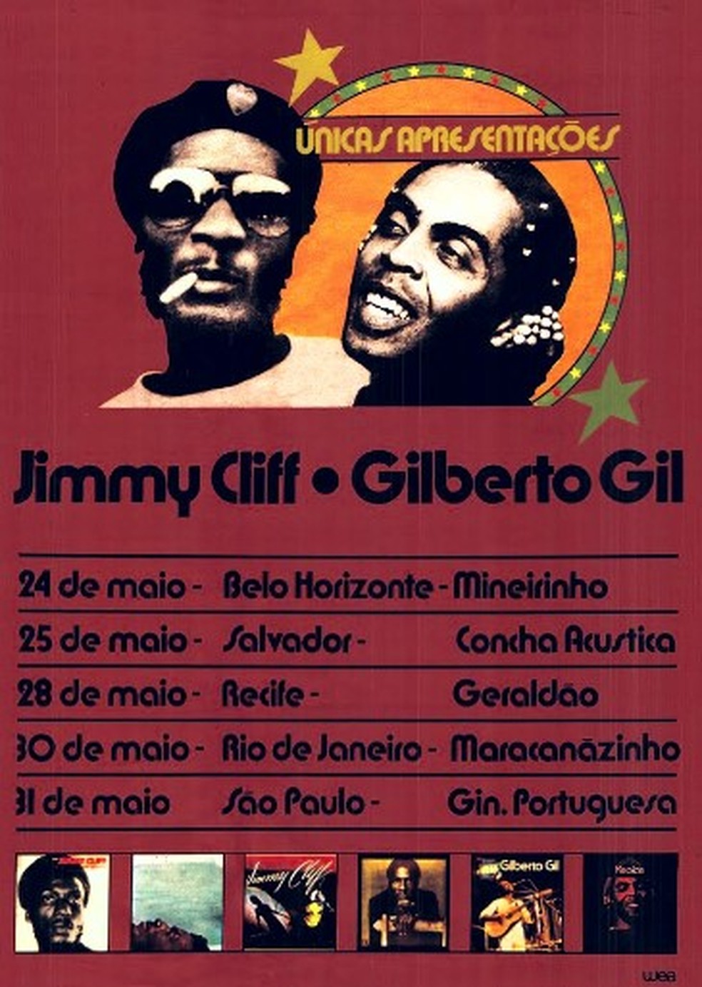Cartaz da turnê de Jimmy Cliff e Gilberto Gil, em 1980 — Foto: Reprodução