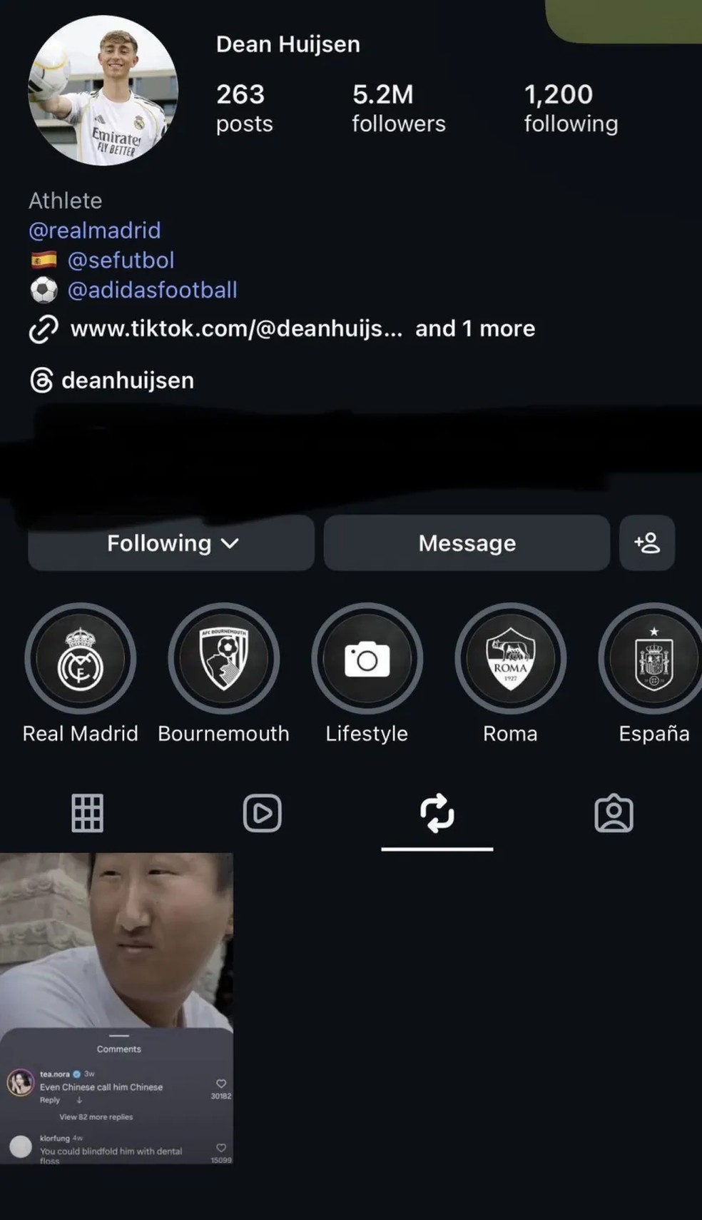 Vídeo de teor racista compartilhado por Huijsen — Foto: Divulgação