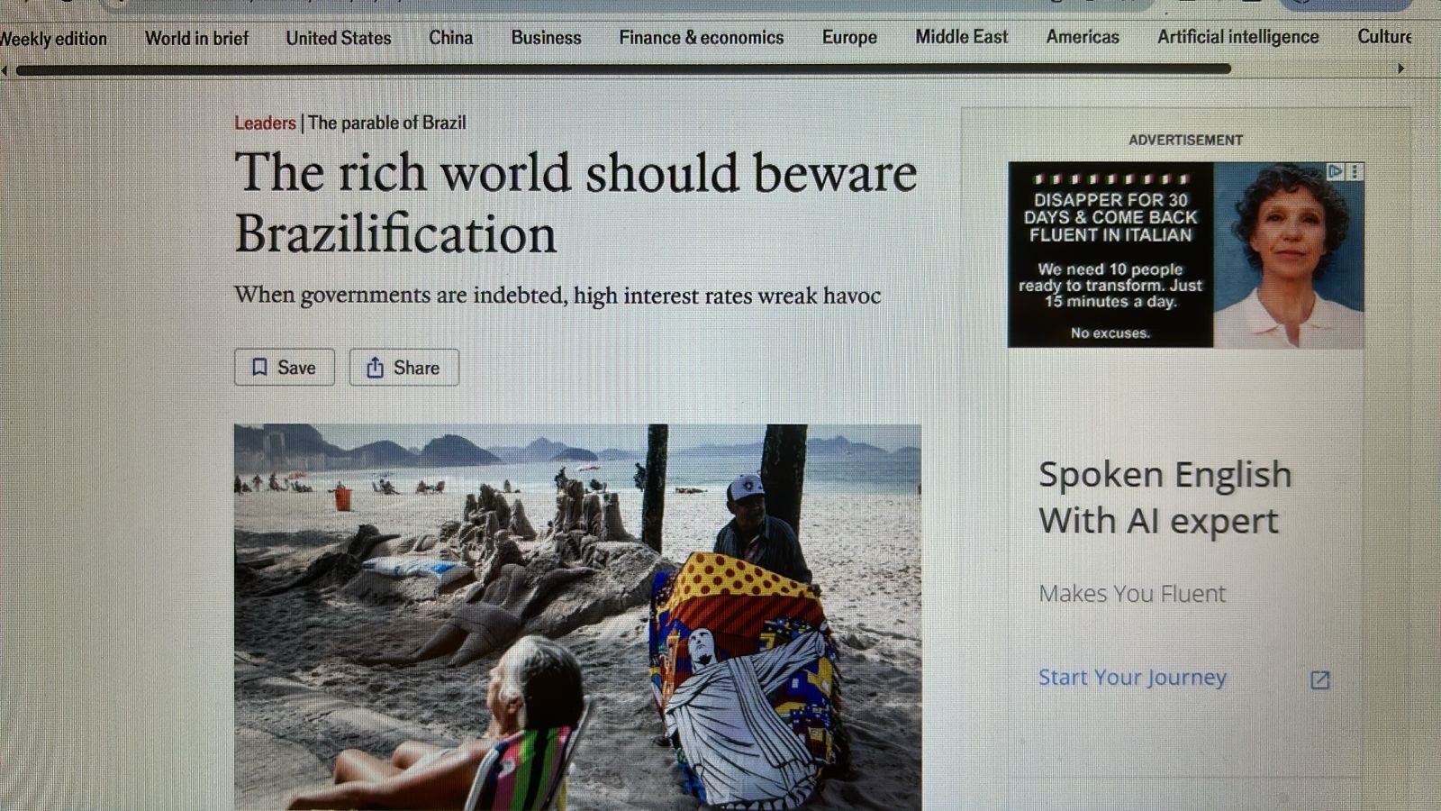 Economist alerta para risco de 'brasiliza&ccedil;&atilde;o' da economia global