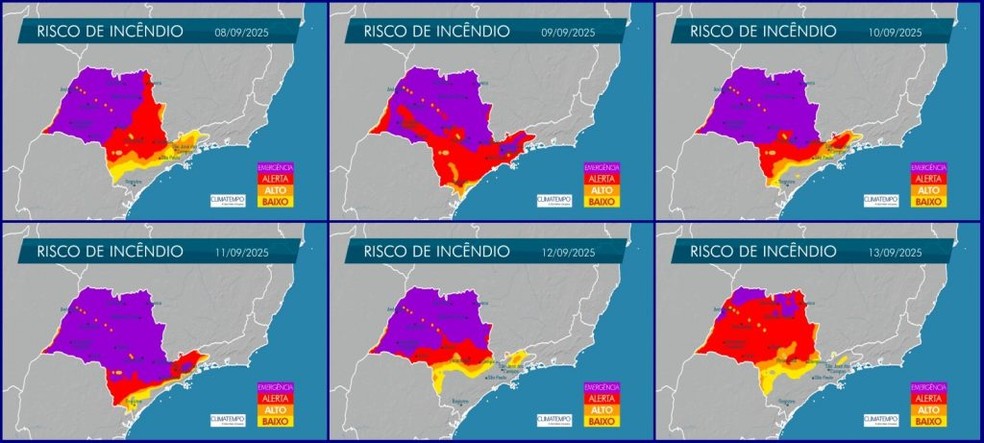 Risco de incêndio por áreas de São Paulo — Foto: Divulgação