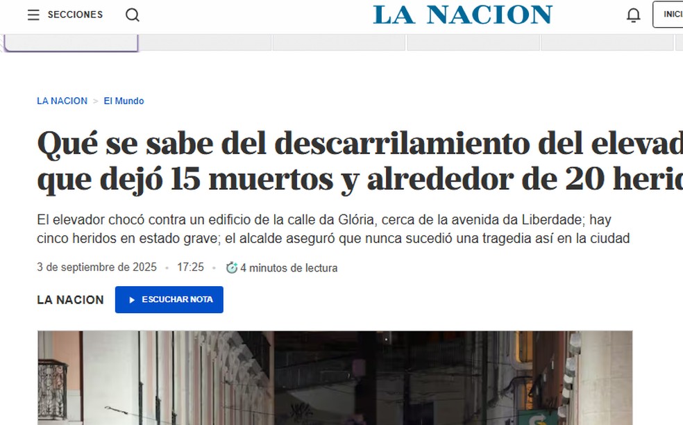 La Nacion noticia queda de bondinho em Portugal — Foto: Reprodução