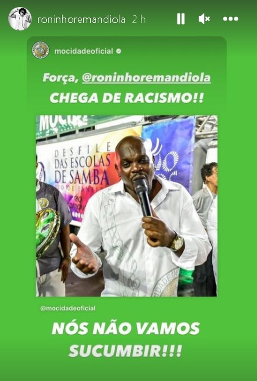O intérprete da Mocidade Ronny Caetano sofre ataques racistas