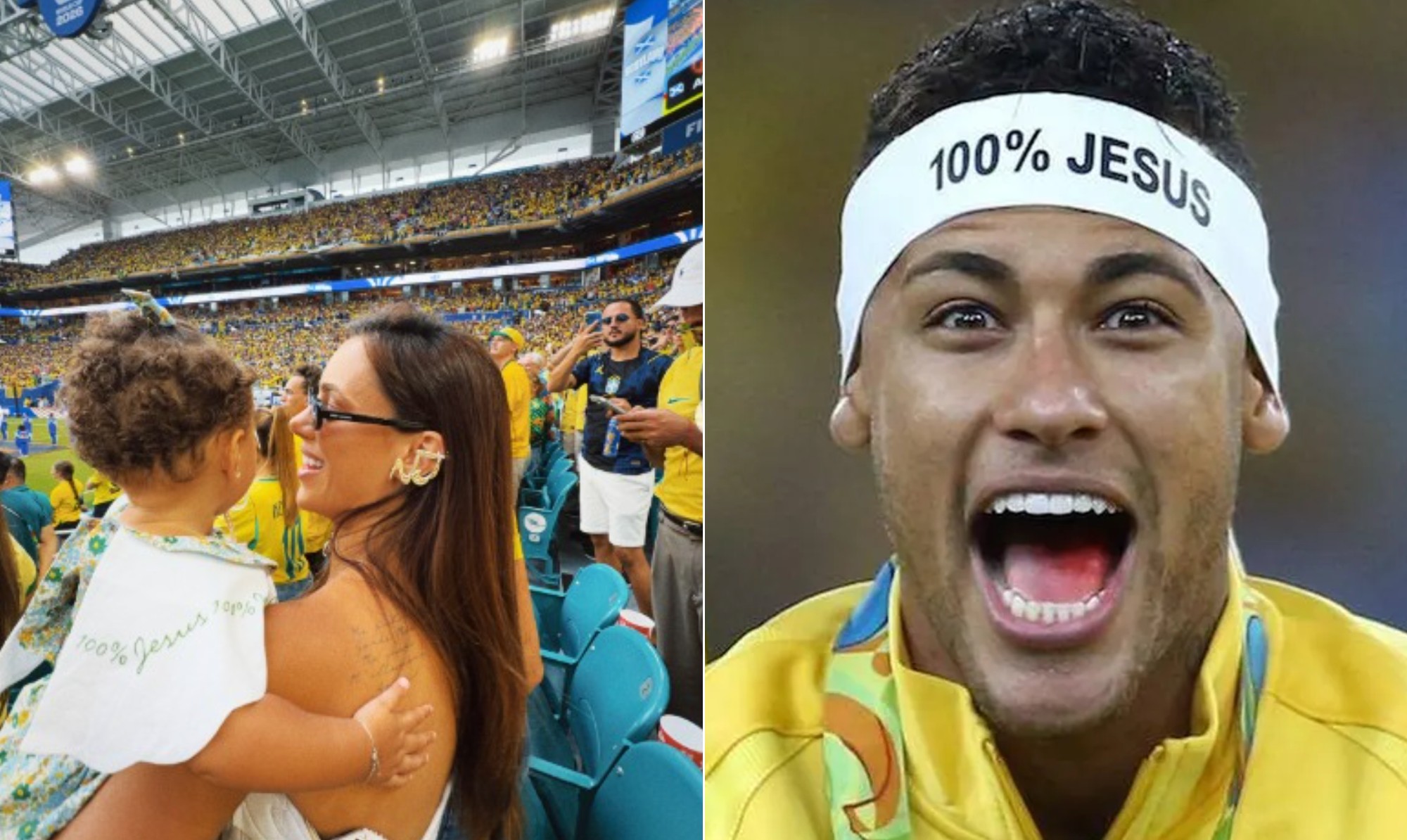 '100% Jesus': Mavie usa roupa personalizada com frase que é marca do papai Neymar para torcer pelo Brasil contra a Escócia