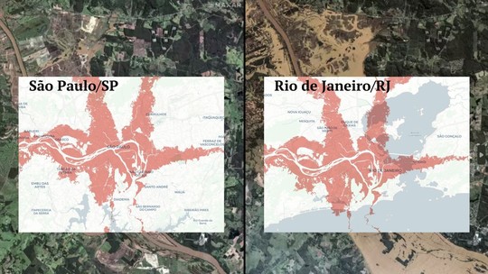 Projeção mostra a mancha de inundação do RS sobre as 10 maiores capitais do Brasil; veja mapas