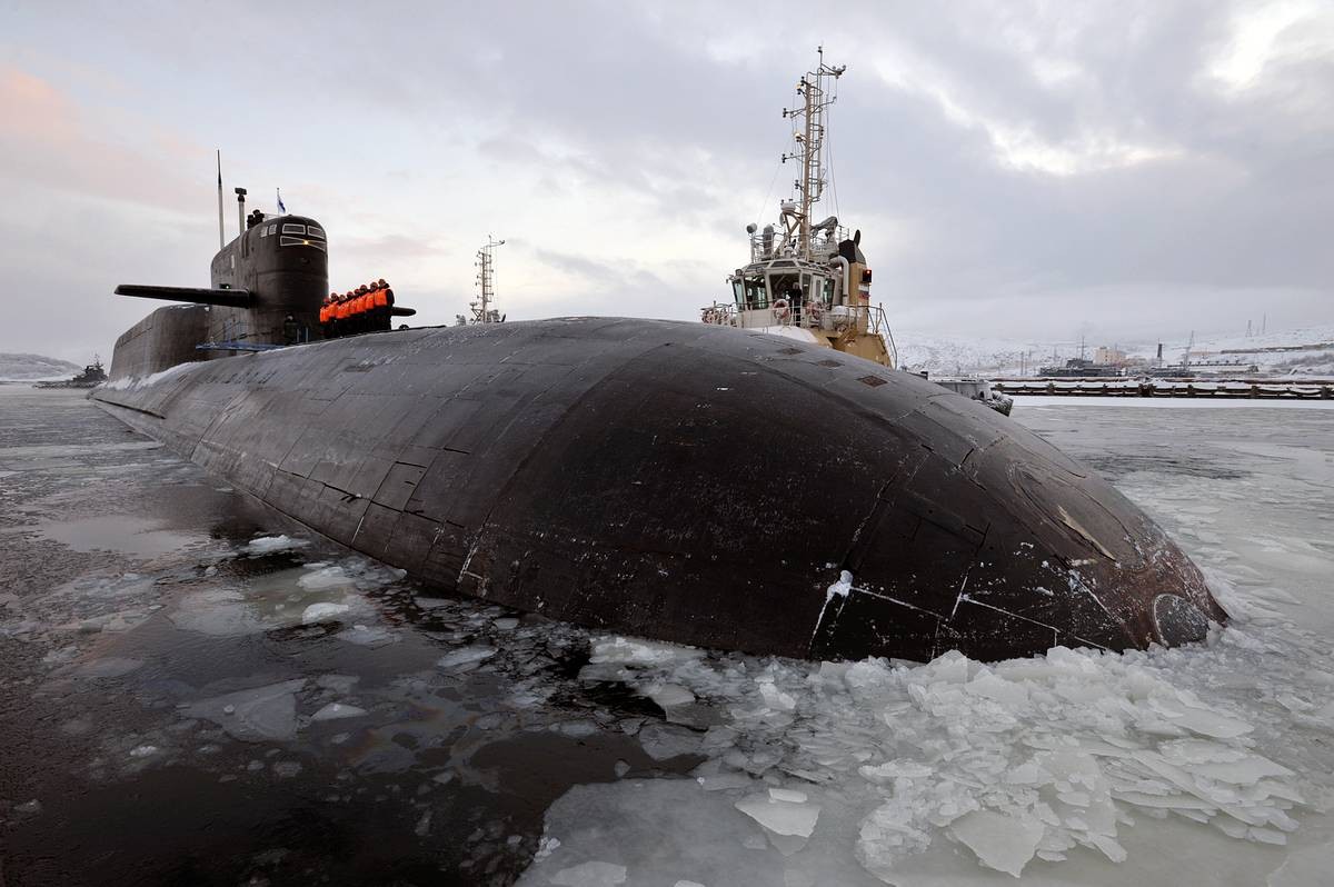 O submarino nuclear russo "Verkhoturye", um primo do Belgorod, em uma foto de 2013 — Foto: Marinha da Rússia