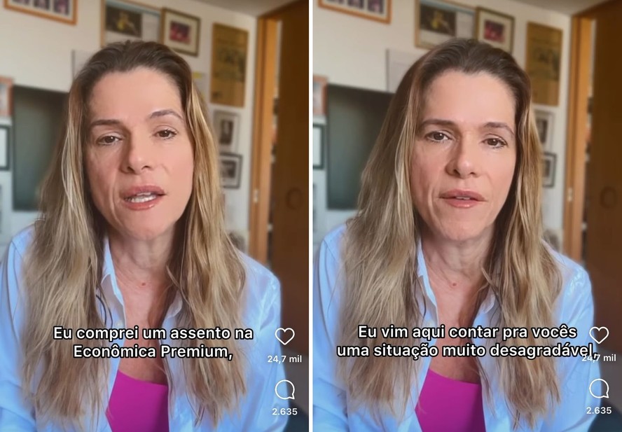 Atriz Ingrid Guimares se queixa em suas redes sociais aps ter sido coagida a trocar de assento em um voo de NY para o Rio