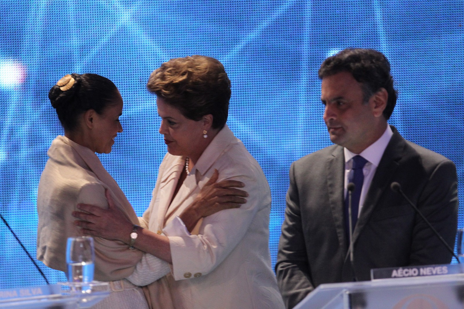 Debate. Marina Silva, Dilma Rousseff e Aécio Neves na Band, em 2014 — Foto: Fernando Donasci/Agência O GLOBO