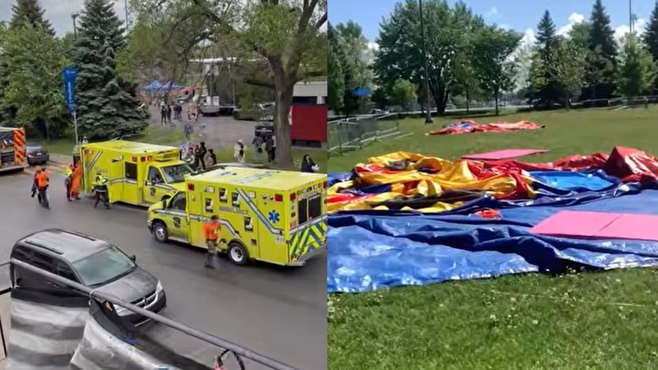 Criança de 3 anos fica em estado crítico após pula-pula ser arrastado por tempestade no Canadá
