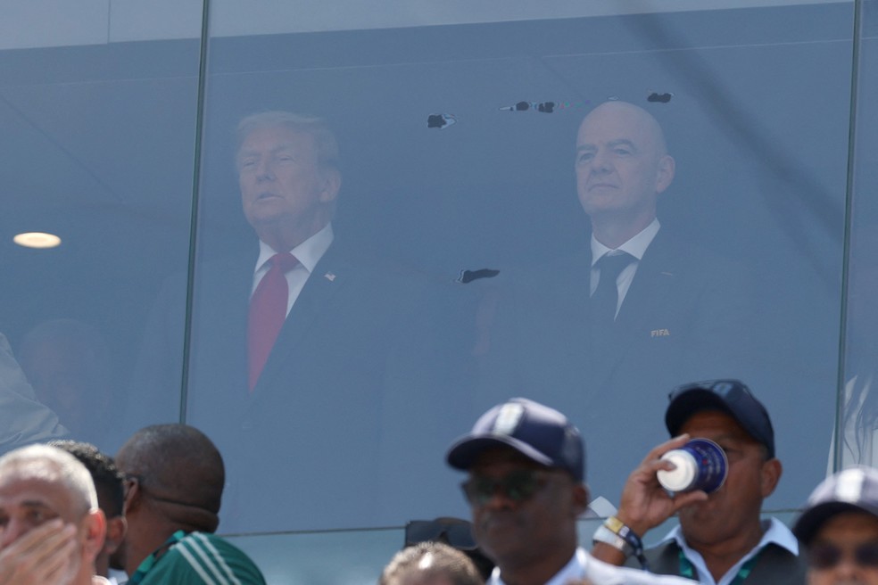 Donald Trump e Gianni Infantino no camarote na final da Copa do Mundo — Foto: Buda Mendes/Getty Images/AFP