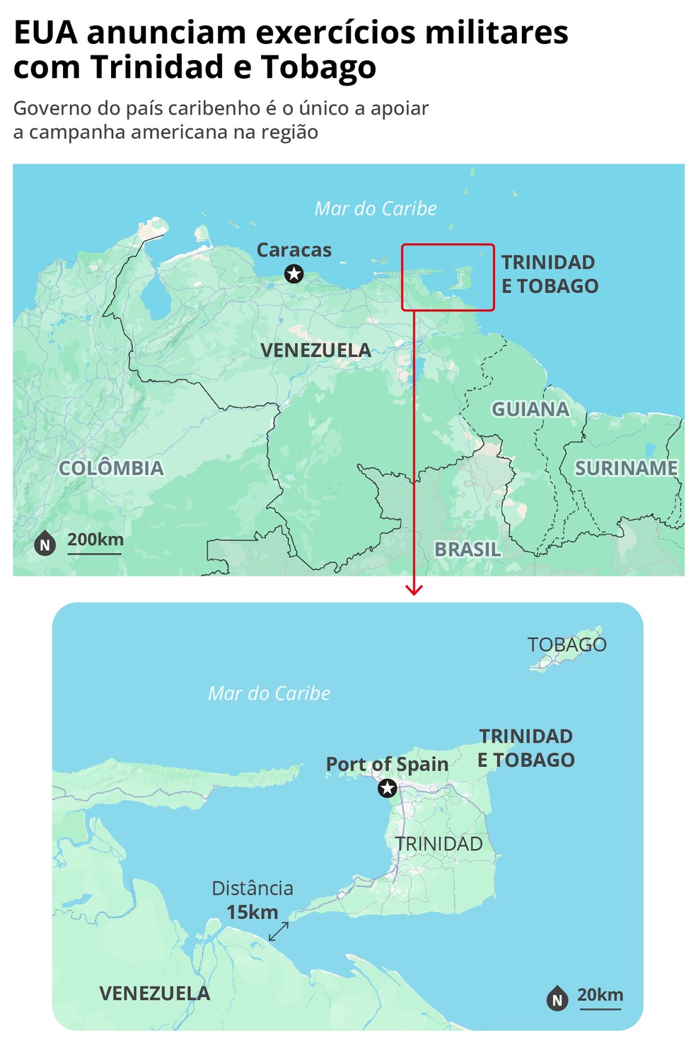 The United States and Trinidad and Tobago hold joint military exercises in the Caribbean — Photo: Editora de Arte / O Globo