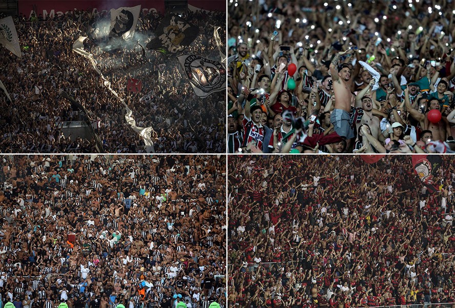 As torcidas de Botafogo, Flamengo, Fluminense e Vasco durante jogos no Maracanã