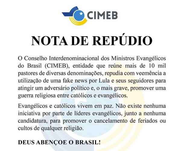 Conselho de pastores acusa Lula de 'promover guerra religiosa' com 'fake news': 'Evangélicos e católicos vivem em paz' - Foto