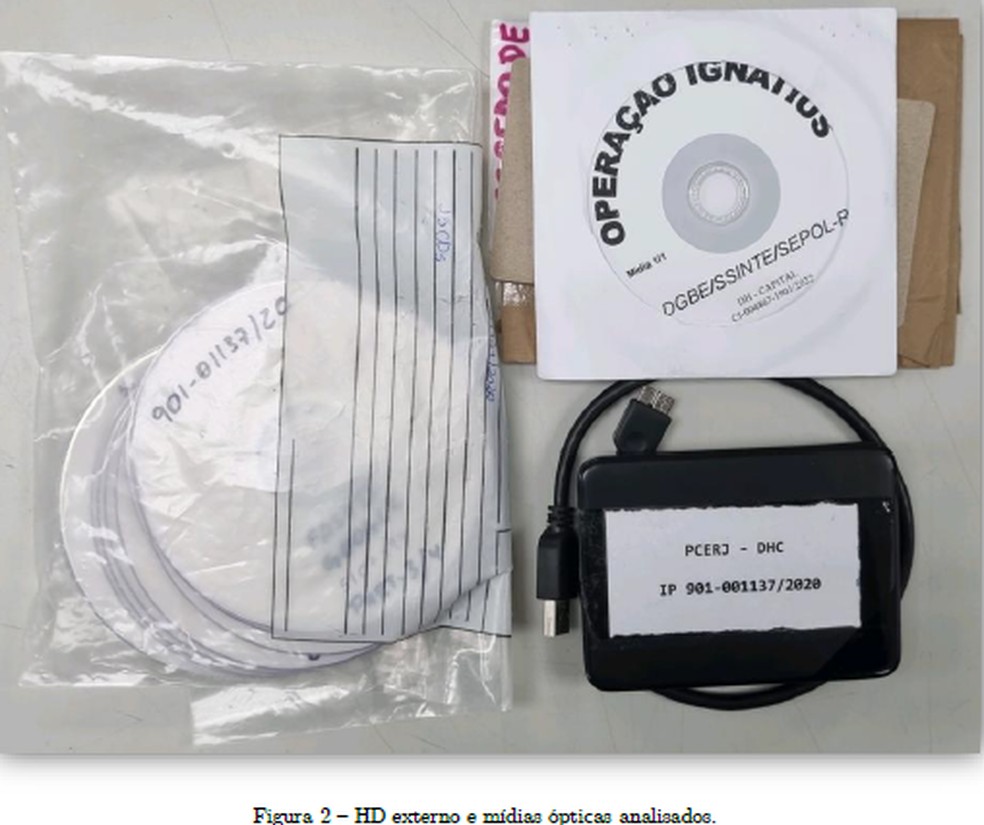 Um HD e 16 CDs com informações da quebra telemática do chefe da segurança de Rogério Andrade — Foto: Reprodução
