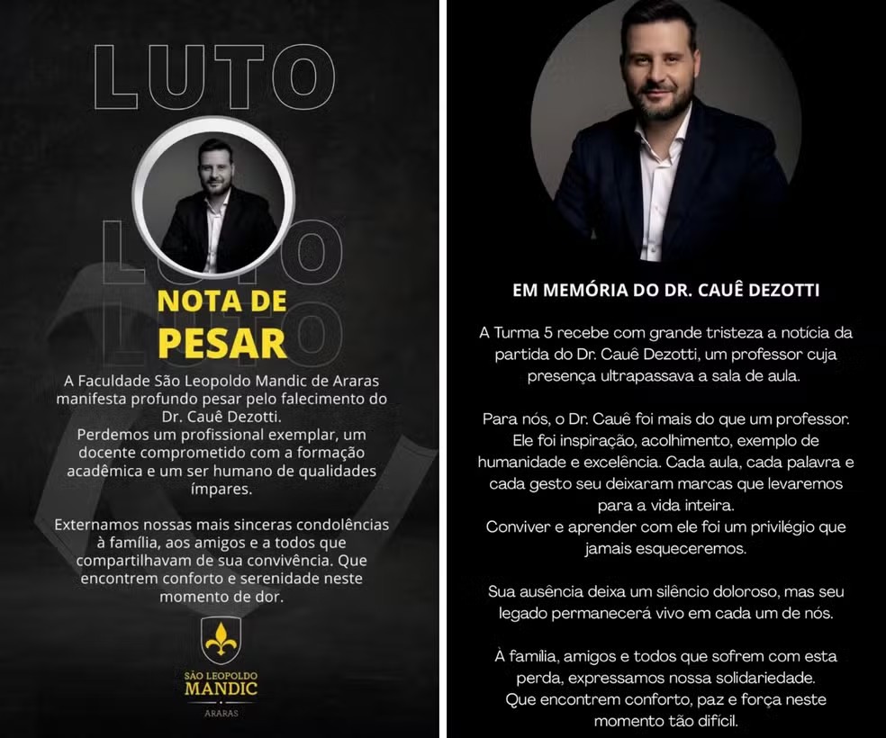 Notas de pesar pela morte do médico urologista em Lima, no Peru — Foto: Reprodução/Instagram