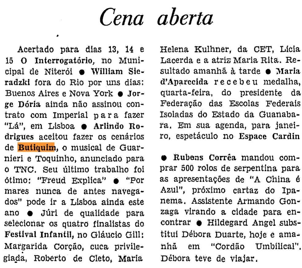 Trechos do jornal O GLOBO em que botequins são citados — Foto: Acervo O GLOBO