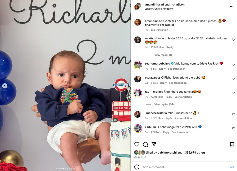 Richarlison Jr., apelidado de 'bebê', faz sucesso nas redes — Foto: Reprodução/Redes sociais