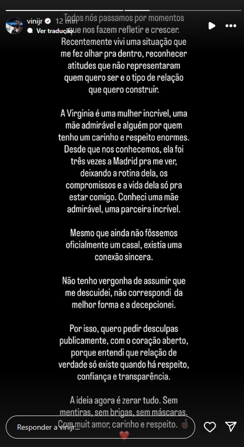 A postagem de Vini - Foto: Reprodução/Instagram