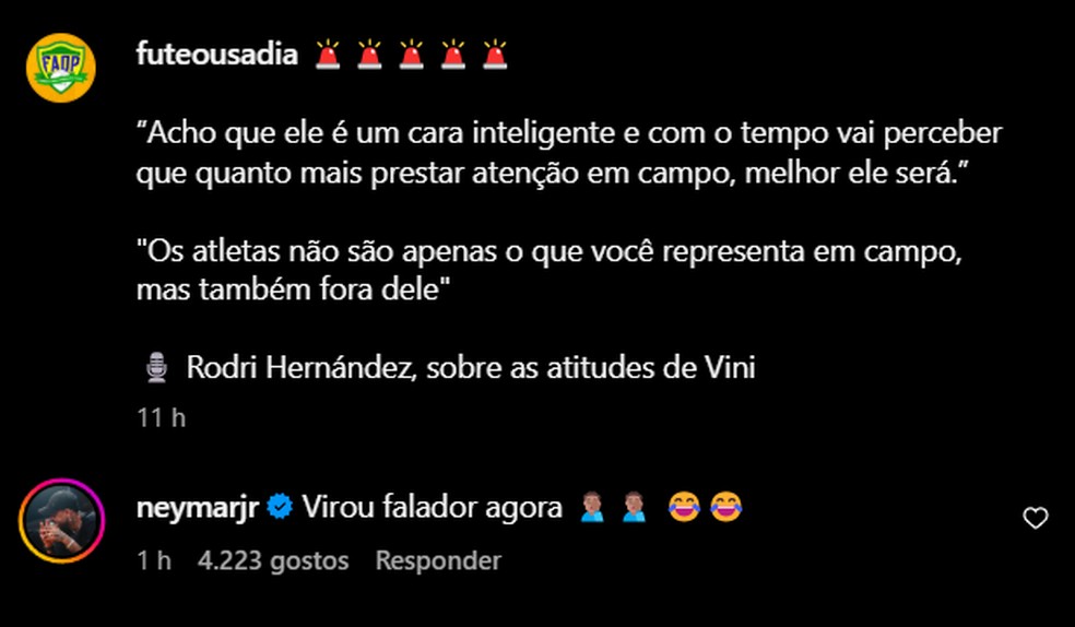 Neymar rebate falas de Rodri, do Manchester City — Foto: Reprodução