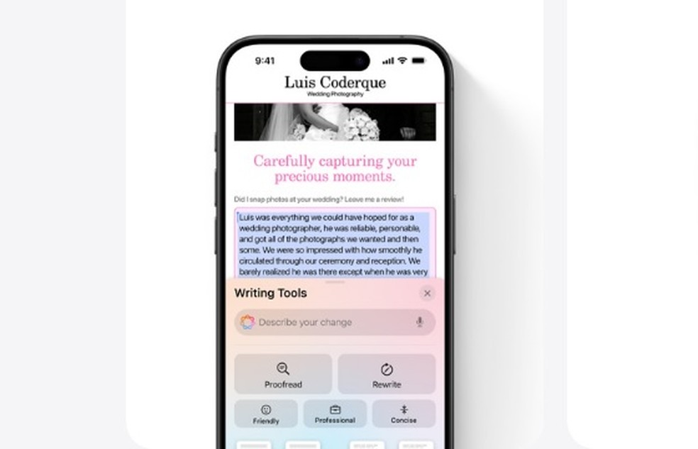 Apple Intelligence: saiba como vai funcionar as novas funções para escrever com IA no iPhone — Foto: Reprodução