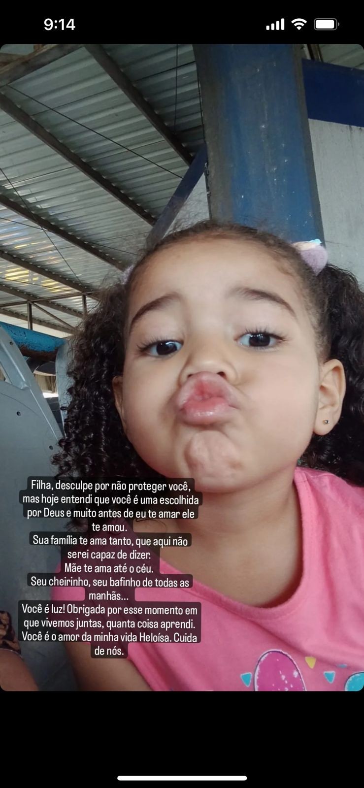 Alana dos Santos Silva, mãe de Heloísa, se despediu da filha nas redes sociais — Foto: Reprodução