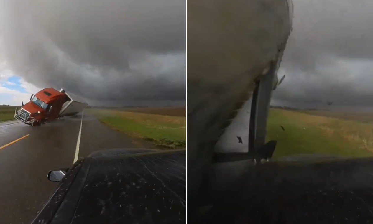 'Caçador de tempestades' filma momento em que é atingido por carreta durante tornado, nos EUA