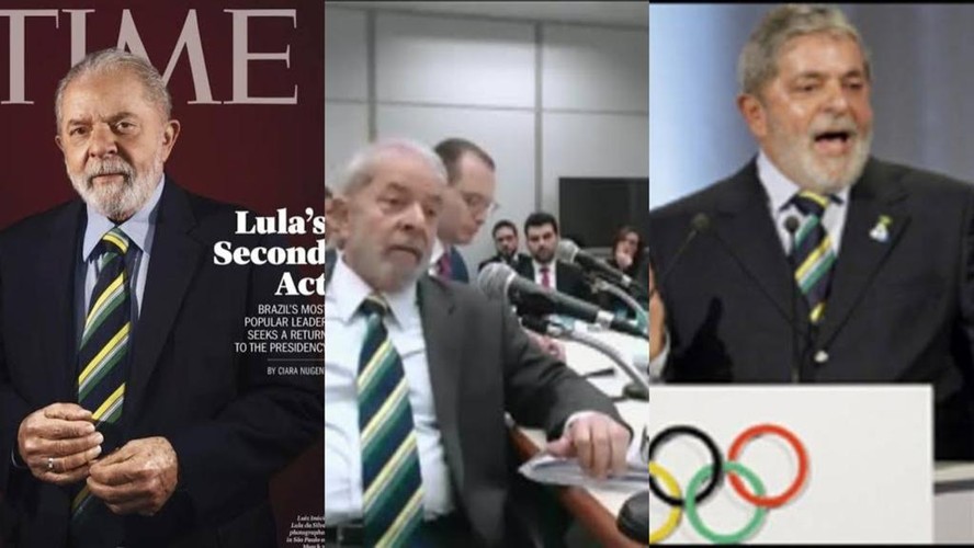 Lula em três ocasiões com a gravata verde e amarela