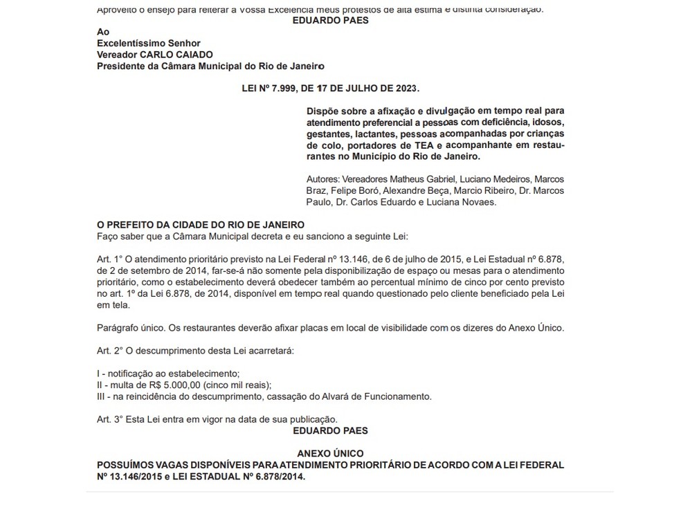 Publicação no Diário Oficial foi assinada na segunda-feira por Eduardo Paes — Foto: Reprodução/Diário Oficial