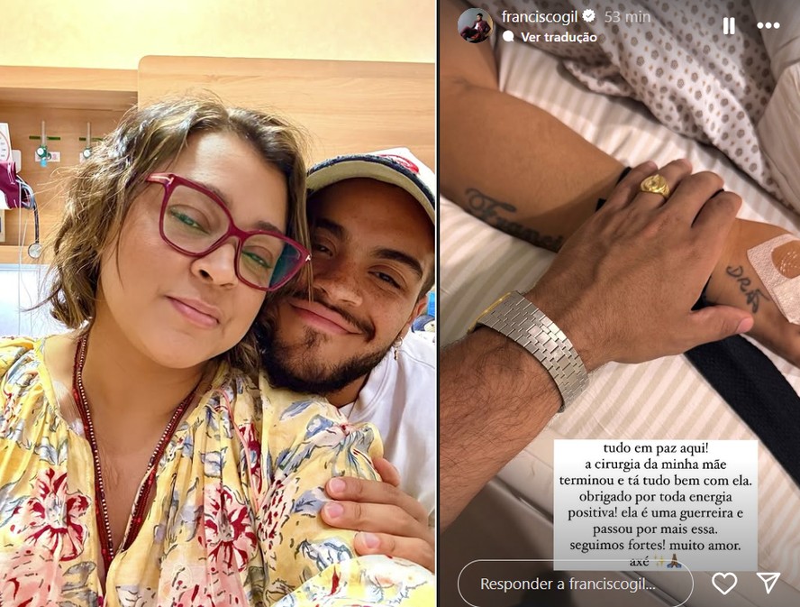 Filho de Preta Gil atualiza quadro de sade da me aps cirurgia: 'ela  uma guerreira'