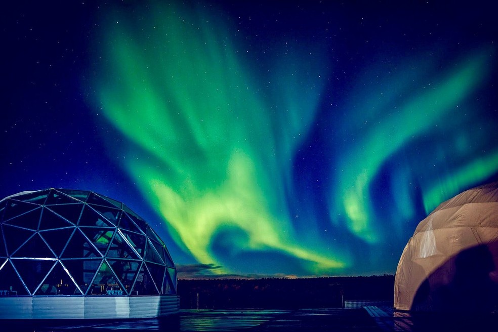 Aurora boreal em Murmansk, na Sibéria — Foto: Divulgação/Aurora Village Murmansk Eco Hotel