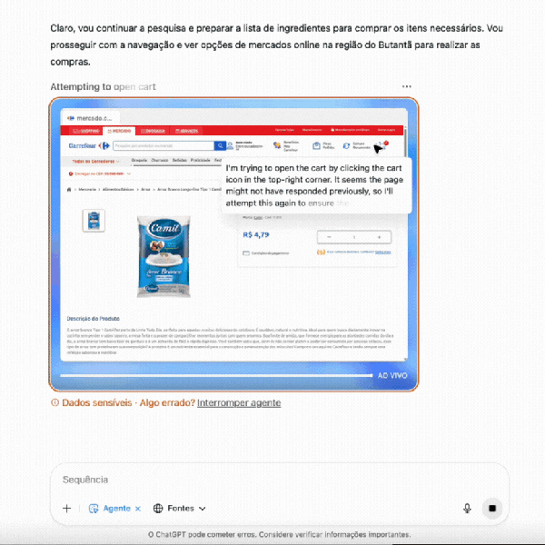Agente fez compras em mercado online a partir de receita — Foto: Reprodução/ChatGPT