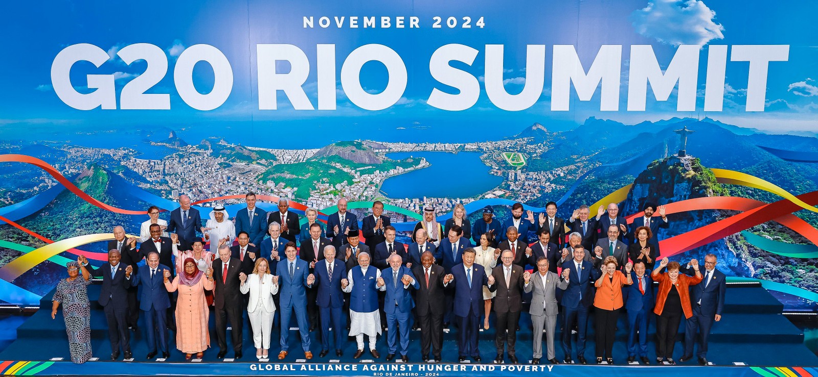 Segunda foto de líderes do G20 no lançamento da Aliança Global contra a Fome e a Pobreza — Foto: Ricardo Stuckert/PR