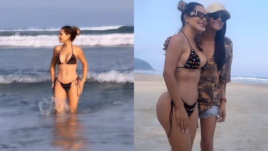 Deolane Bezerra ostenta beleza de biquíni e atende grupo de fãs em praia: 'É foto, viu?'