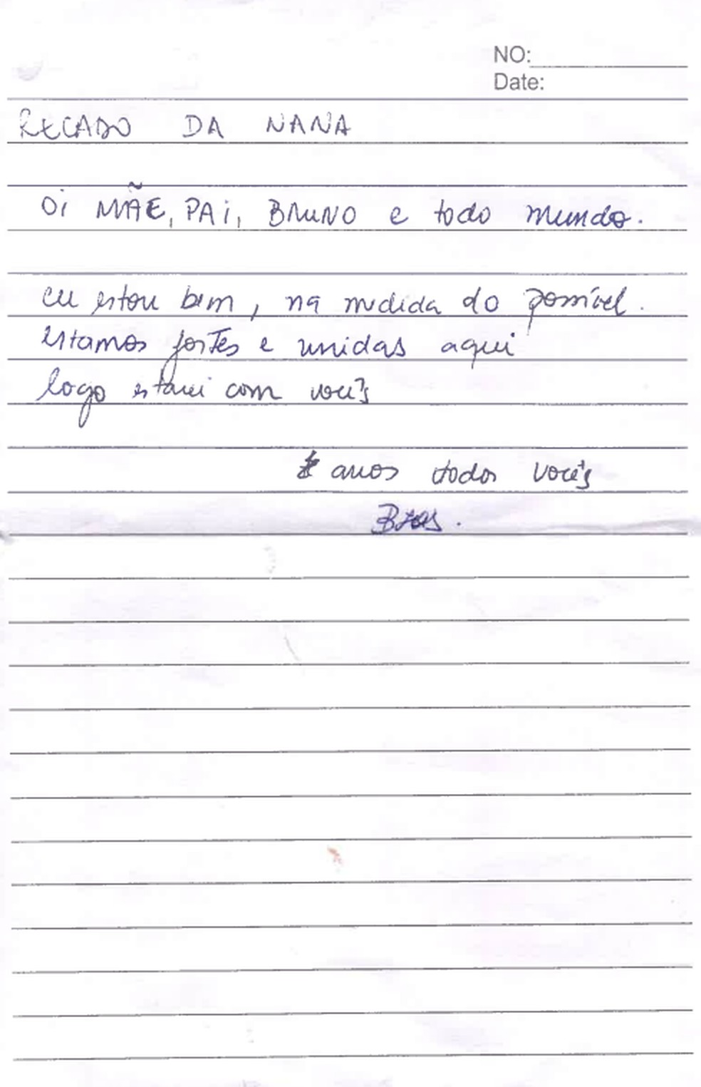 Carta escrita pela vereadora Mariana Conti (PSOL), detida por Israel — Foto: Imagem cedida à coluna do Lauro Jardim