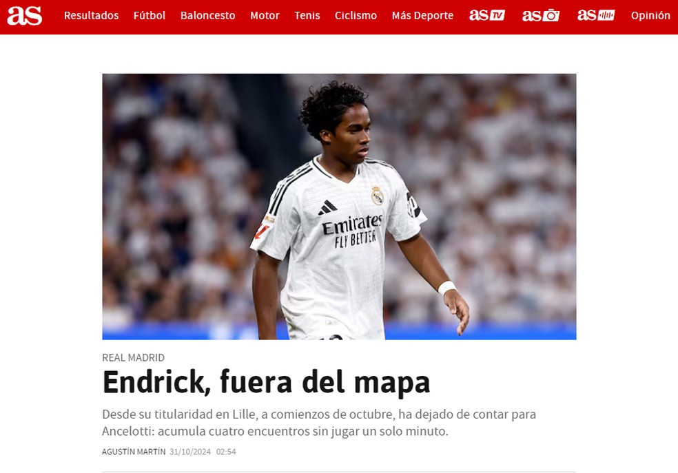Endrick destaque em jornal esportivo da Espanha
