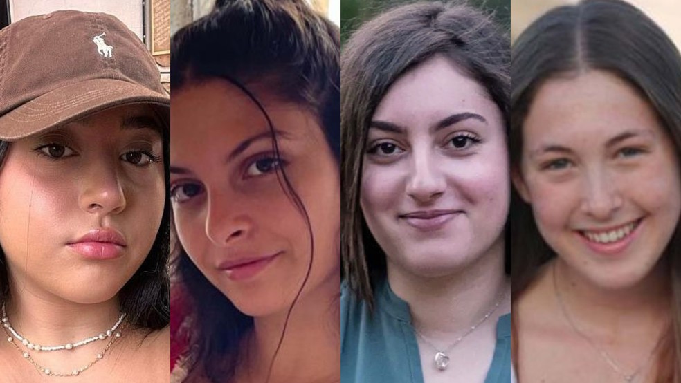 Liri Albag, Daniella Gilboa, Karina Ariev e Naama Levy foram indicadas como as próximas reféns israelenses a serem libertadas da Faixa de Gaza pelo Hamas — Foto: Divulgação/Bring Them Home Now