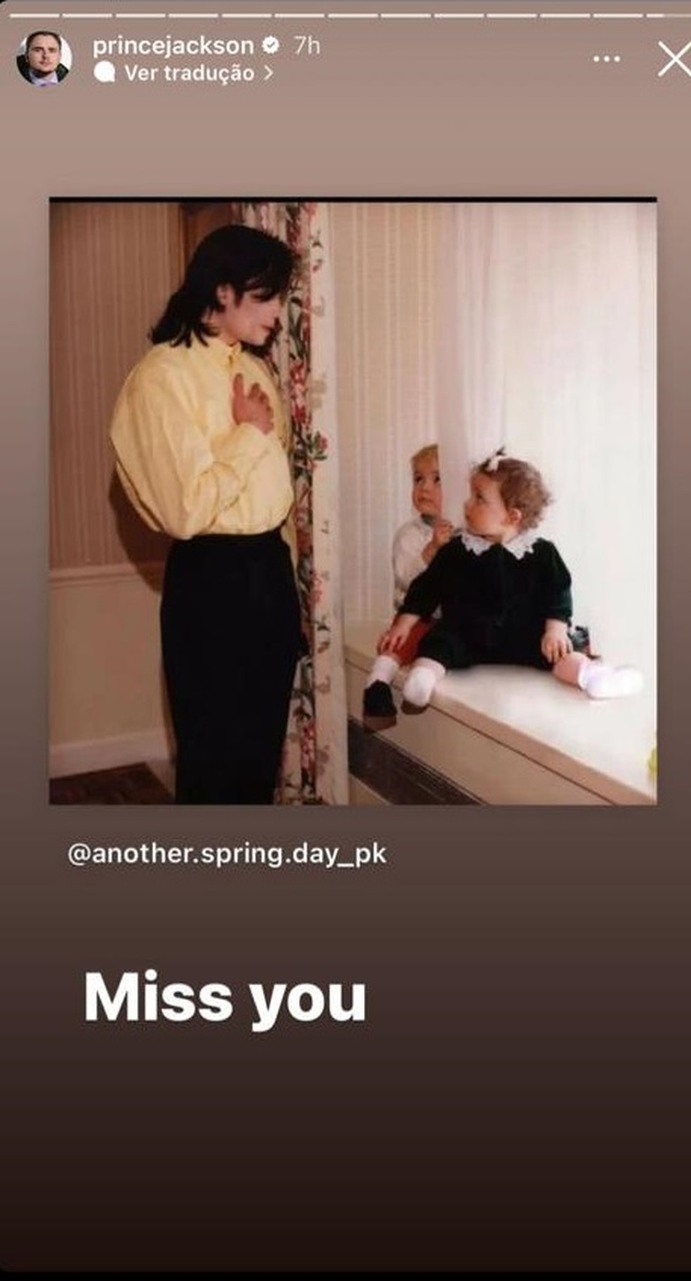 Michael Jackson em foto postada pelo filho caçula do artista, Prince Jackson — Foto: reprodução Instagram