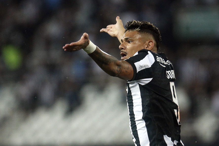 Tiquinho Soares comemora o gol marcado pelo Botafogo contra o Goiás