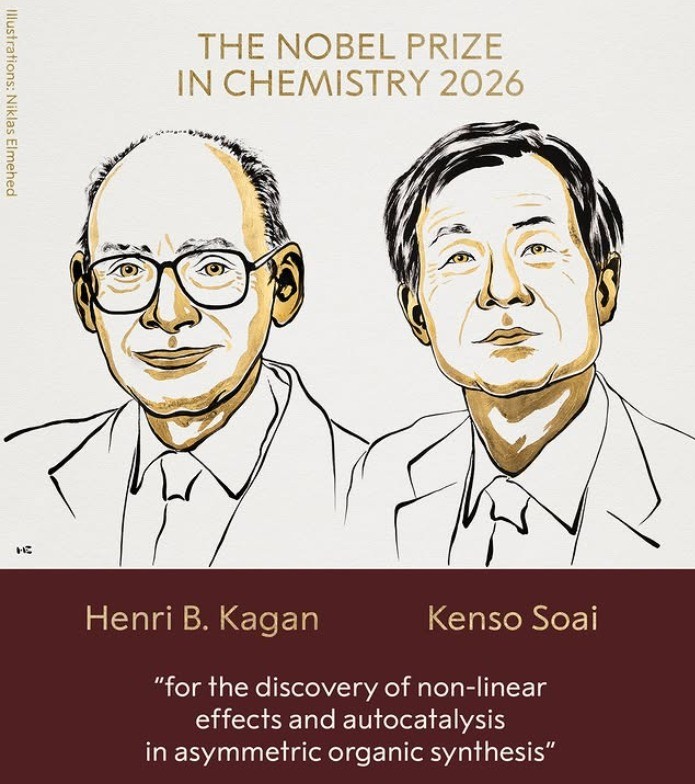 Nobel de Química de 2026 vai para pesquisadores da França e do Japão por descoberta que ajuda a explicar 'assimetria' de moléculas - Foto