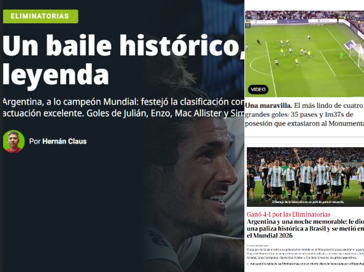 'Bailar com o Brasil parece fácil' e 'porrada histórica': Imprensa argentina repercute goleada nas Eliminatórias