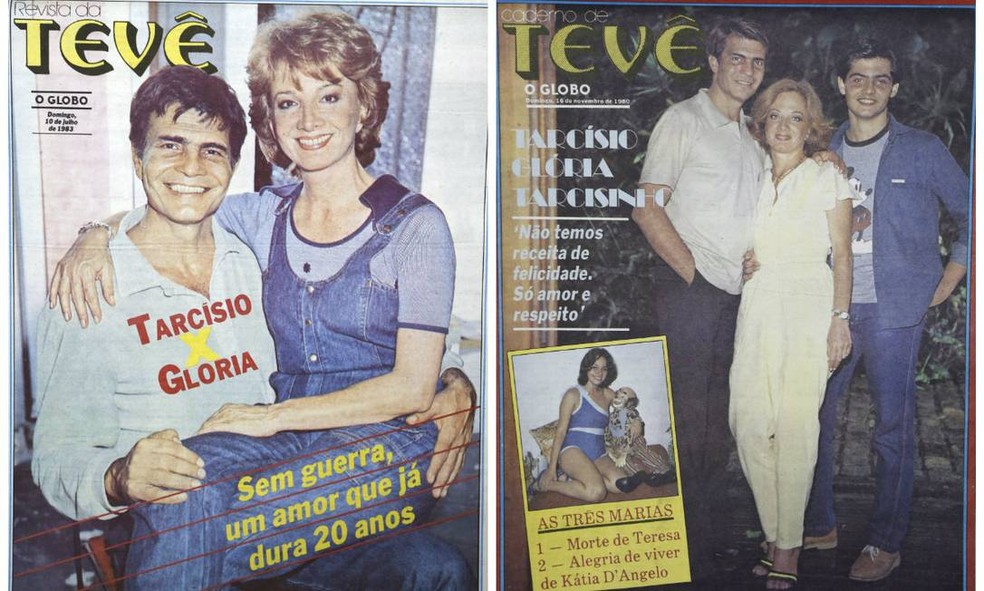 O casal em dois momentos na Revista da TV: na estreia de 'Guerra dos sexos' e com o filho, Tarcísio — Foto: Reprodução