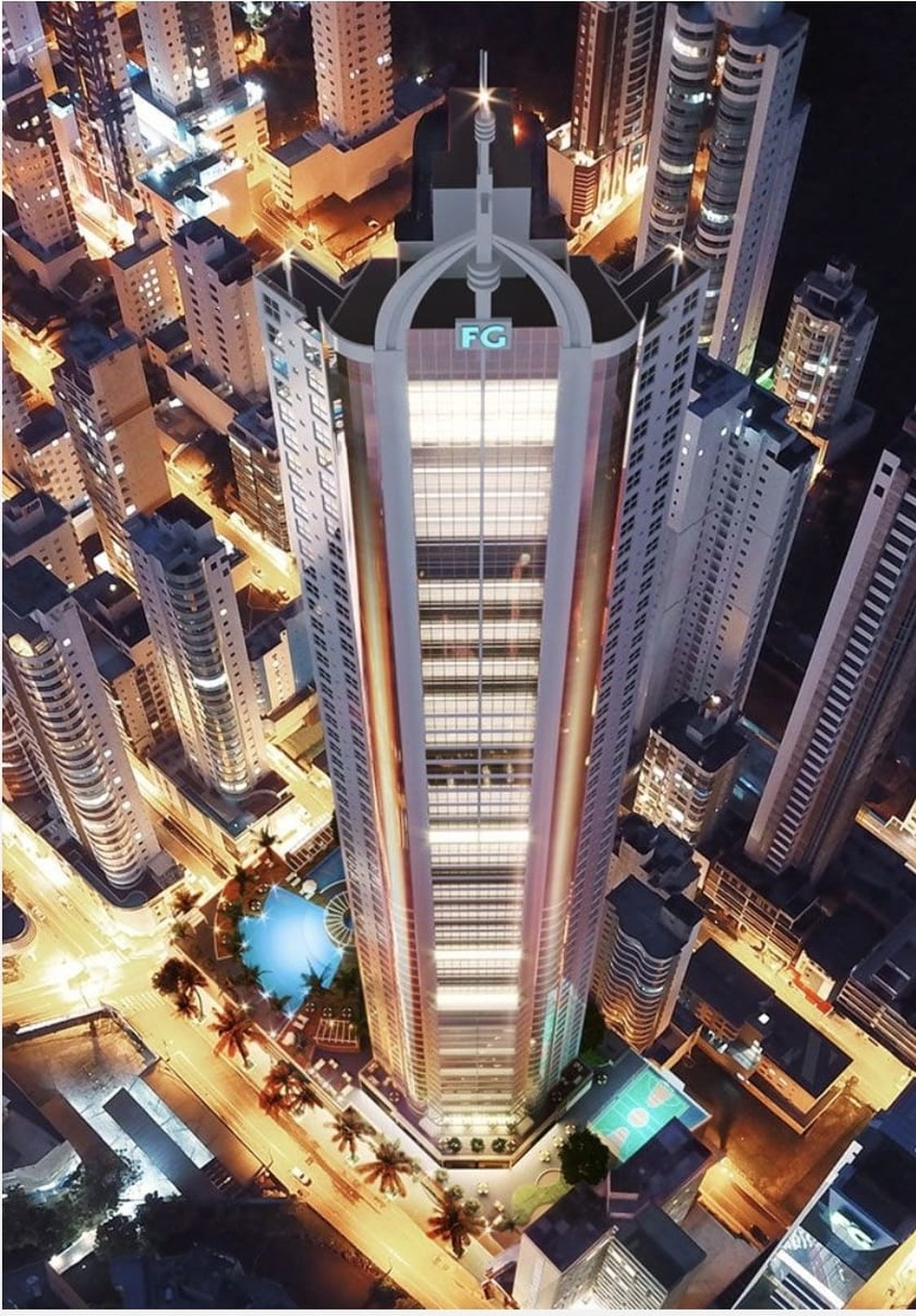 Edifício "Infinity Coast Tower", em Balneário Camboriú tem 234,8 metros de altura e 66 andares — Foto: Divulgação/fgempreendimentos