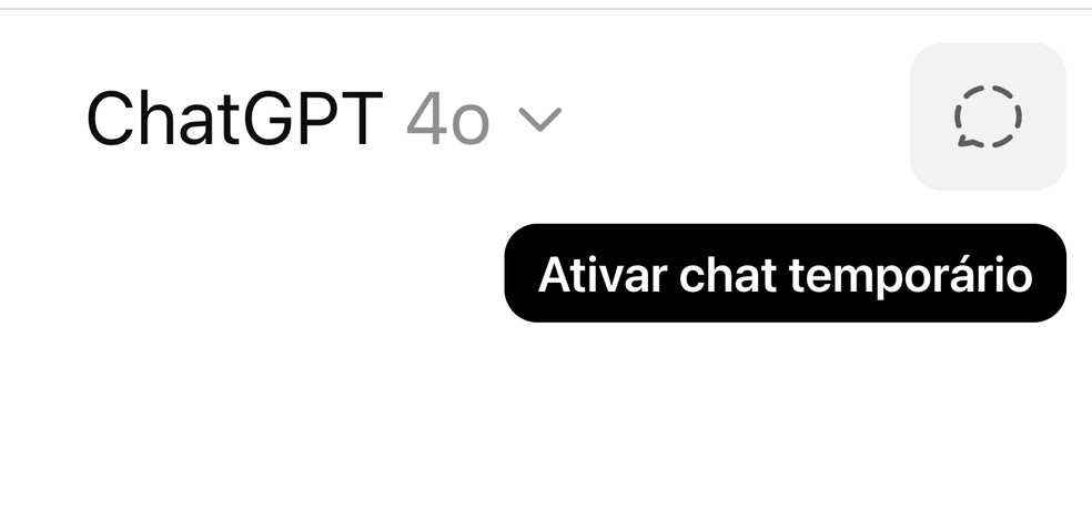Opção para ativar "Chat temporário" do ChatGPT está no canto superior direito da tela — Foto: Reprodução/ChatGPT