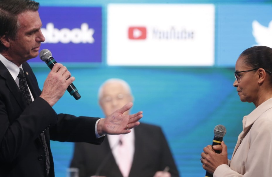 Debate: Jair Bolsonaro e Marina Silva na Rede TV, em 2018 — Foto: Marcos Alves/Agência O GLOBO