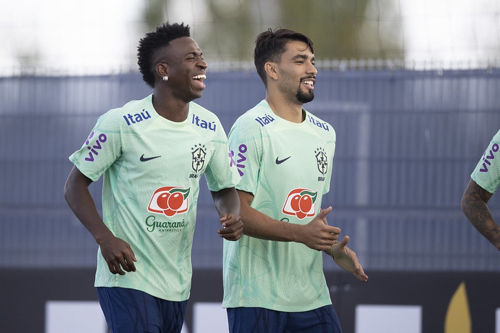 Vini Jr e Paquetá — Foto: Lucas Figueiredo CBF