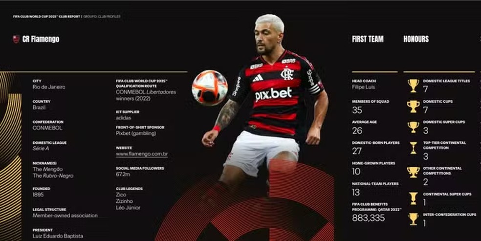 Fifa diz em relatório que Flamengo tem sete títulos brasileiros — Foto: Reprodução