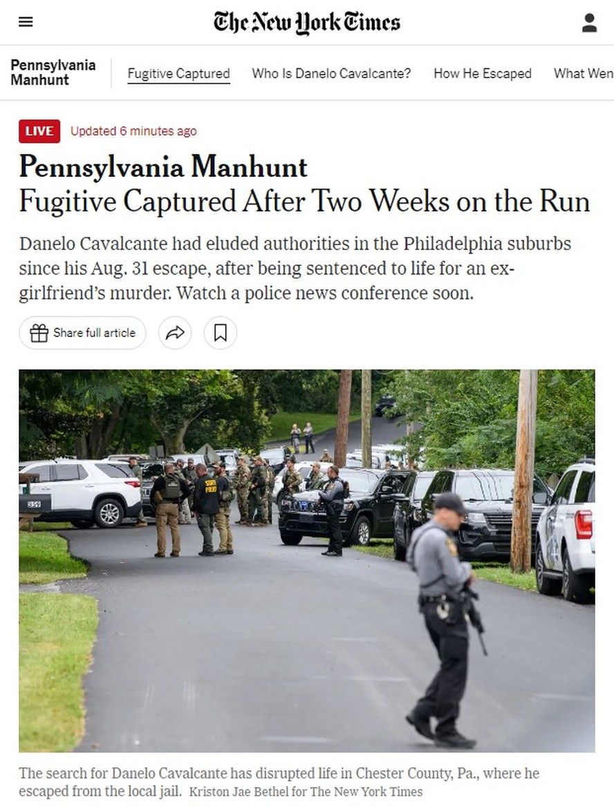 Cobertura em tempo real da prisão de Danilo Cavalcante ocupa a capa do The New York Times