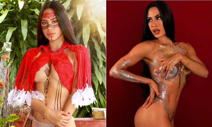 Musa de Parintins e participante do 'BBB 24', Isabelle Nogueira já posou para ensaios sensuais: em 2020 (à esquerda) e em 2023