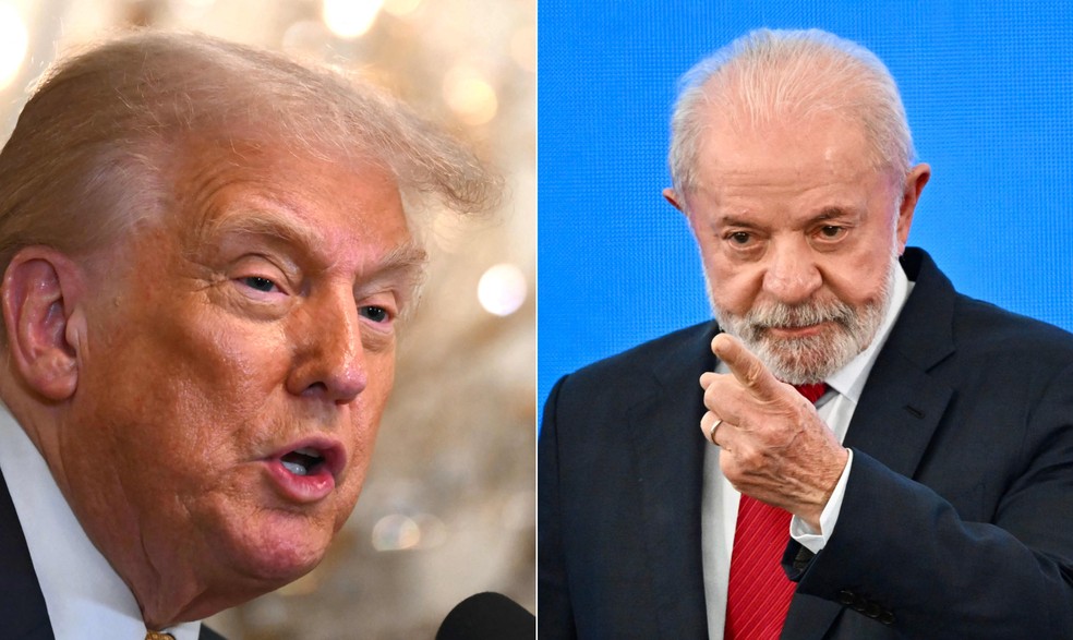 Os presidentes Donald Trump e Lula: troca de farpas — Foto: Montagem com fotos da AFP
