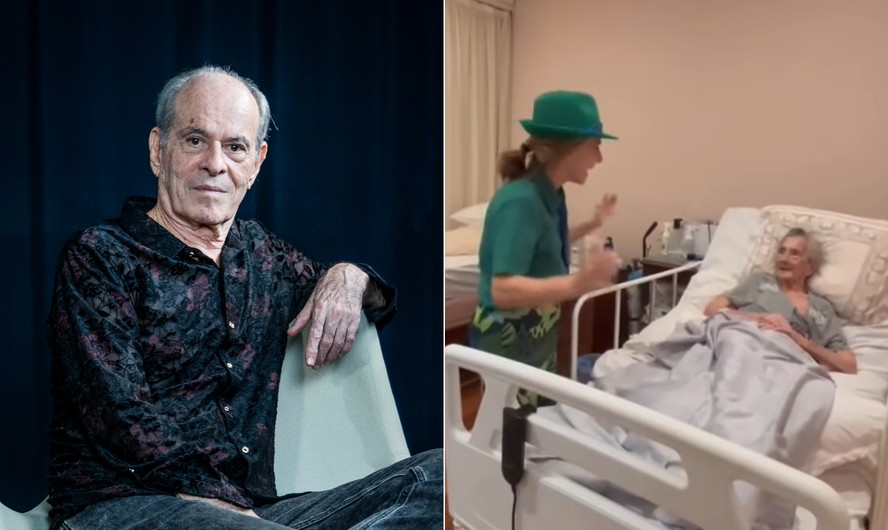 Maitê Proença durante visita à mãe de Ney Matogrosso no hospital