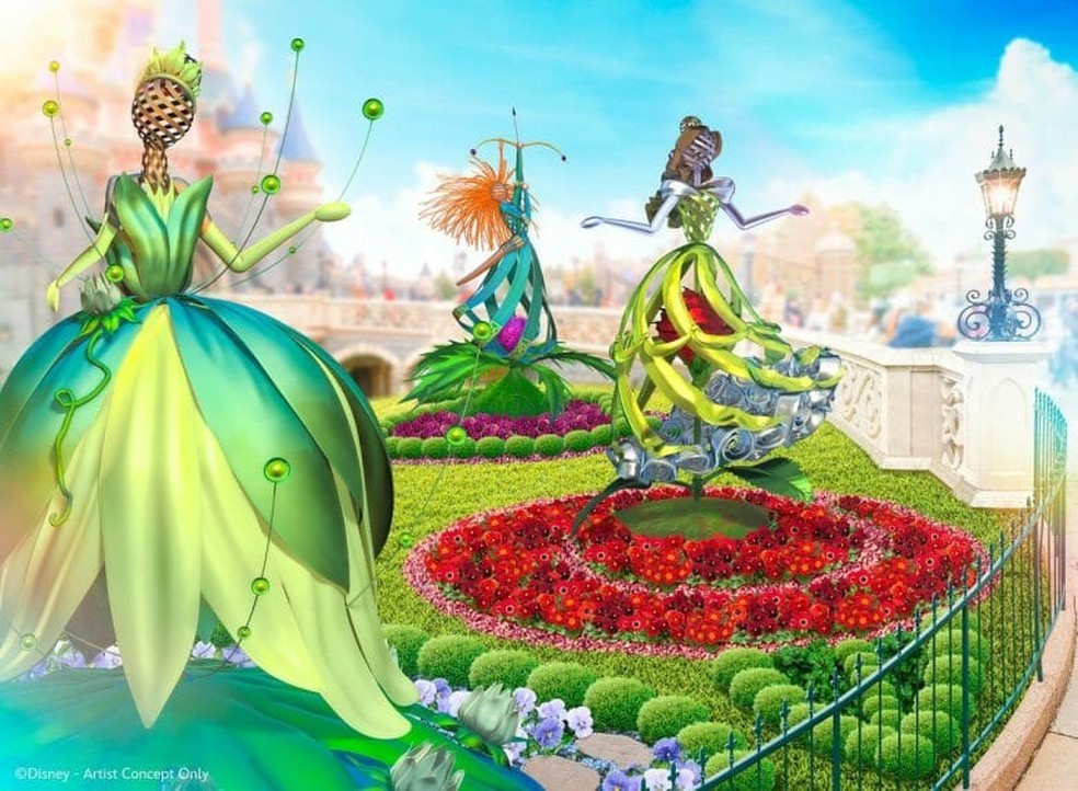 Arte mostra como ficará um dos dez novos jardins que serão instalados na Disneyland Paris, para a comemoração dos 30 anos do parque francês — Foto:  Reprodução